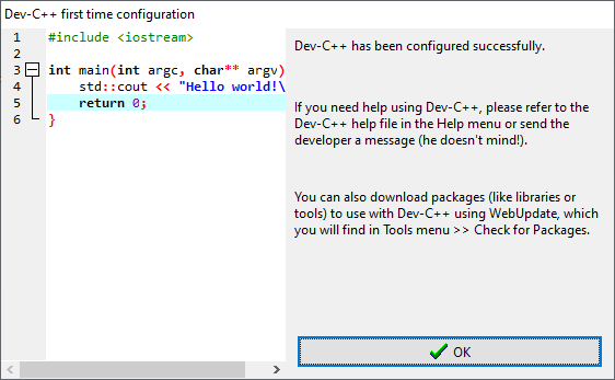 Завершение конфигурирования Dev-C++ 5.11