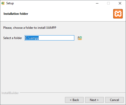 Выбор каталога установки XAMPP