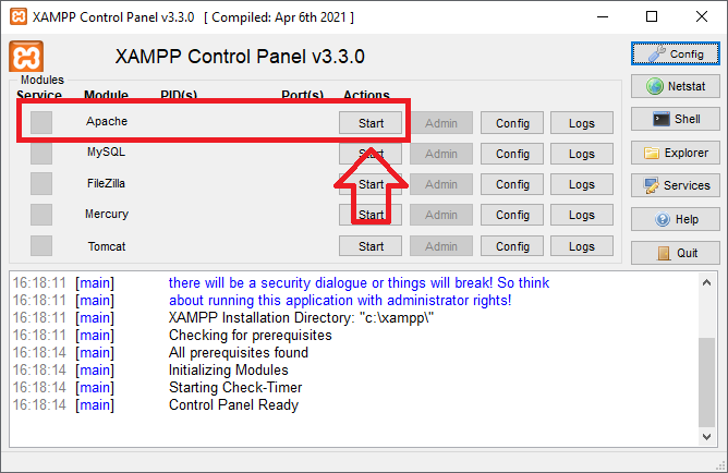 Запуск Apache в XAMPP